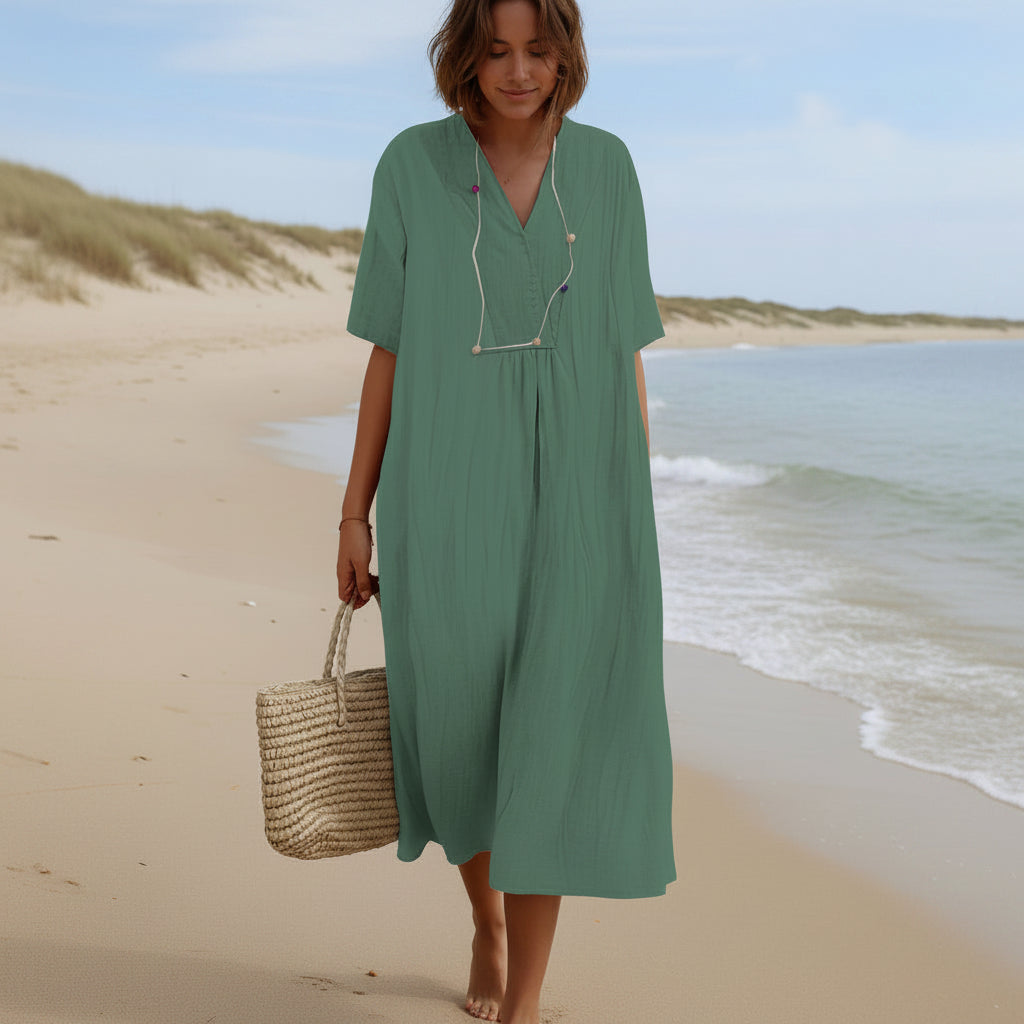 Robe D'été Femme Trapèze Col En V Avec Poches 7