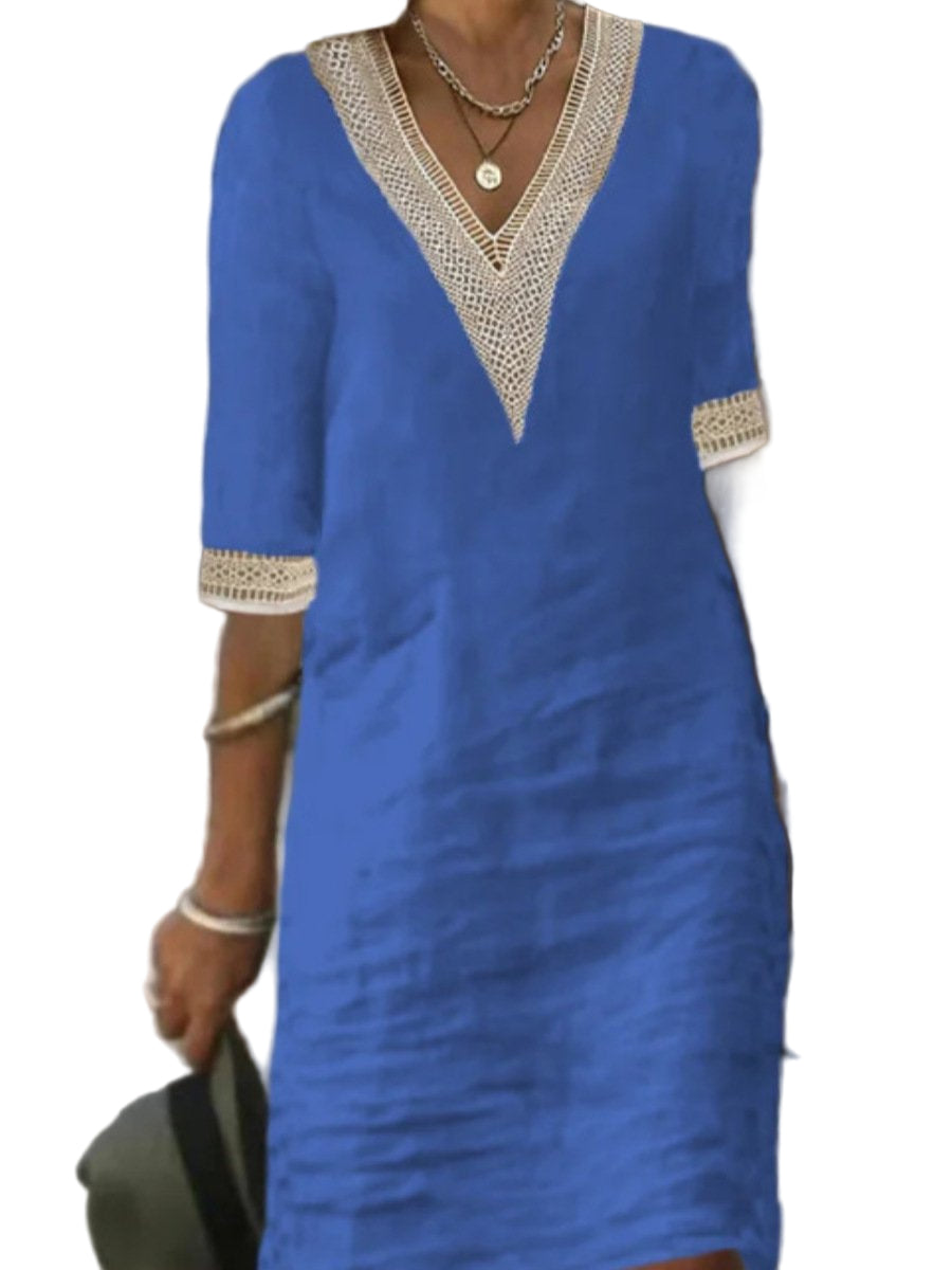 Robe Décontractée Femme V-Neck avec Dentelle 0