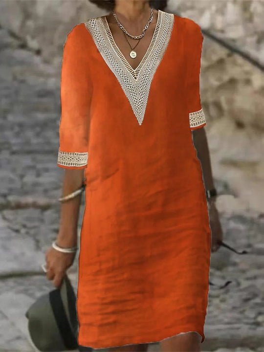 Robe Décontractée Femme V-Neck avec Dentelle 1