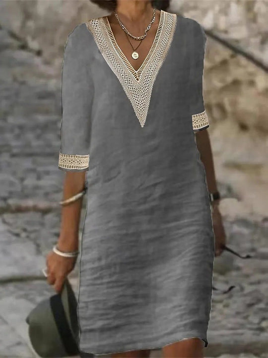 Robe Décontractée Femme V-Neck avec Dentelle 2