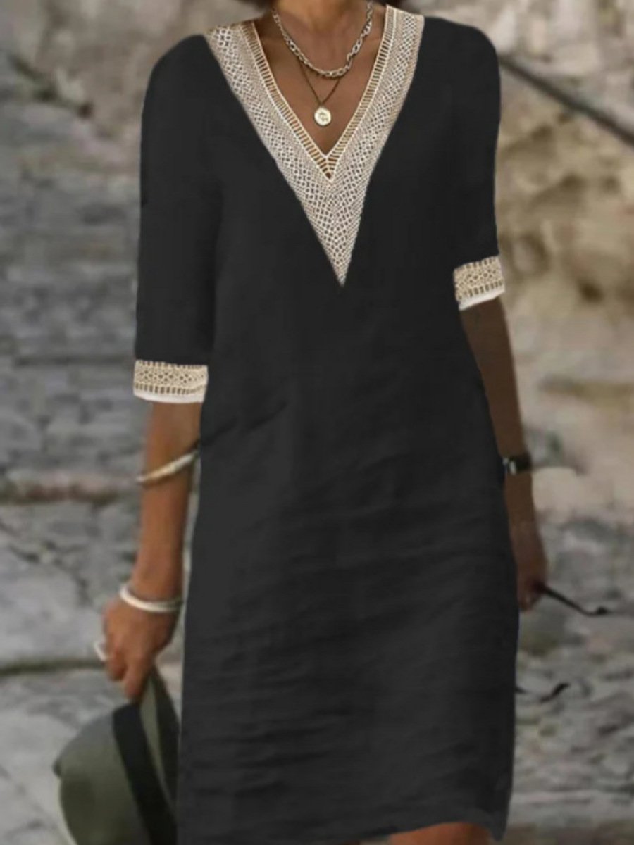Robe Décontractée Femme V-Neck avec Dentelle 3