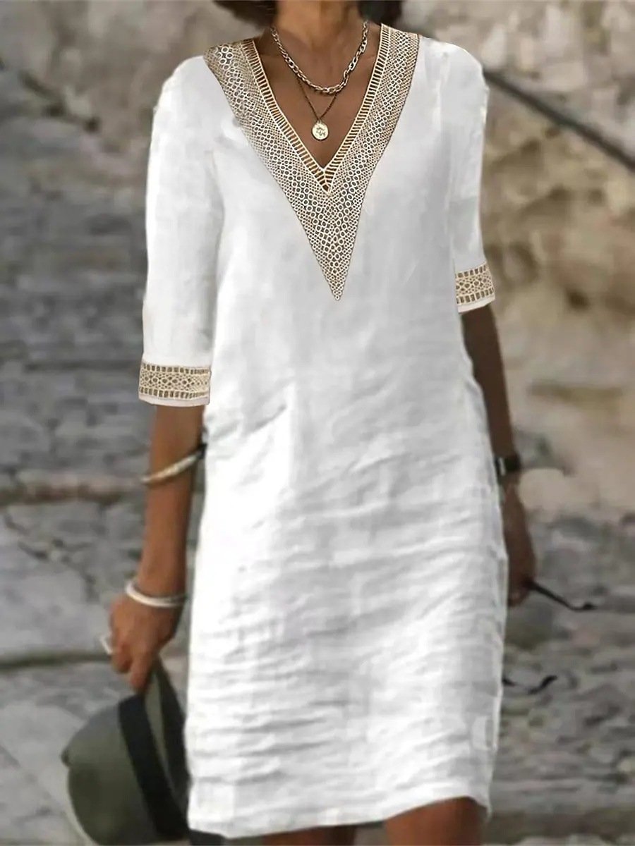 Robe Décontractée Femme V-Neck avec Dentelle 4