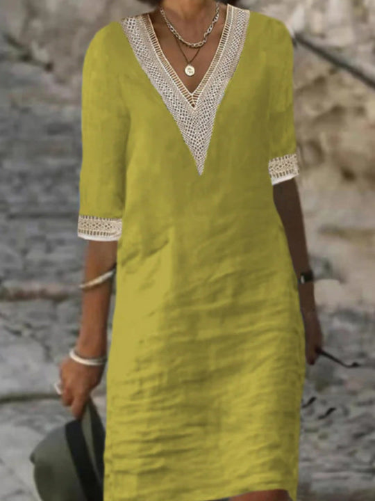 Robe Décontractée Femme V-Neck avec Dentelle 5