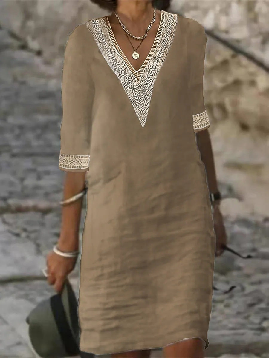Robe Décontractée Femme V-Neck avec Dentelle 6