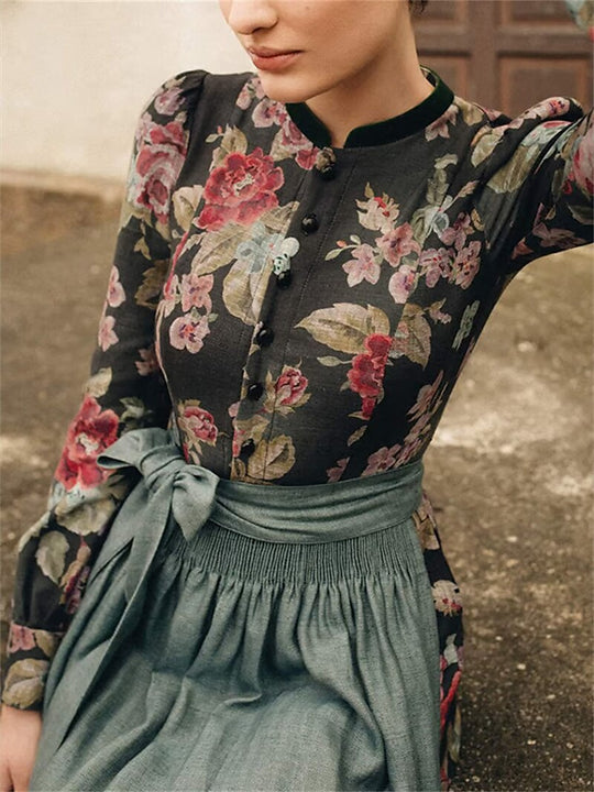 Robe Dirndl Vintage à Motif Floral pour Femme 0