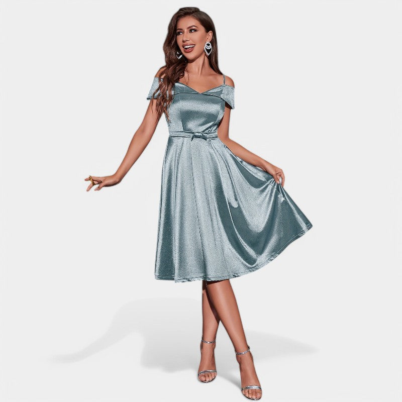 Robe Femme À Épaules Dénudées Satinée Pour Mariage 9