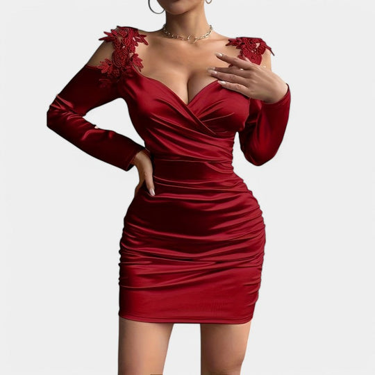 Robe Femme Bodycon Manches Longues Polyester Col en V 1