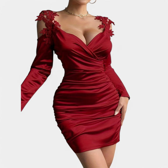 Robe Femme Bodycon Manches Longues Polyester Col en V 2