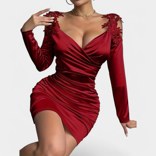 Robe Femme Bodycon Manches Longues Polyester Col en V 3