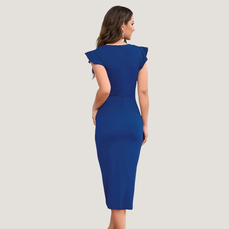 Robe Femme Col Croisé Manches Volantes Polyester Robe de Soirée Chic 5