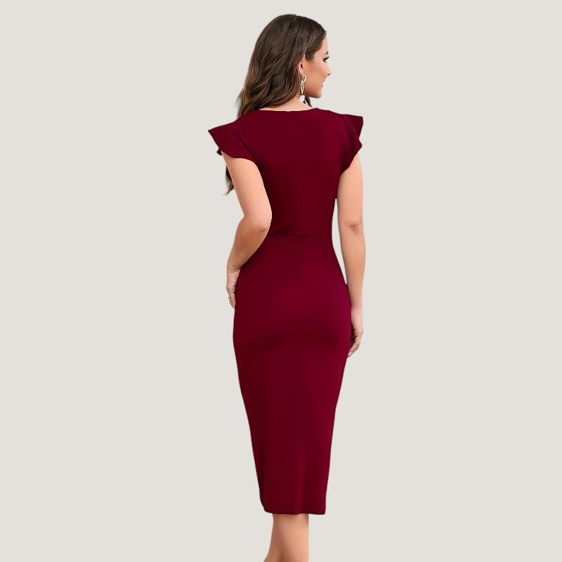Robe Femme Col Croisé Manches Volantes Polyester Robe de Soirée Chic 6