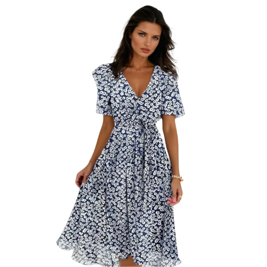 Robe Femme Élégante Manches Courtes Tissu Aéré Polycoton 0