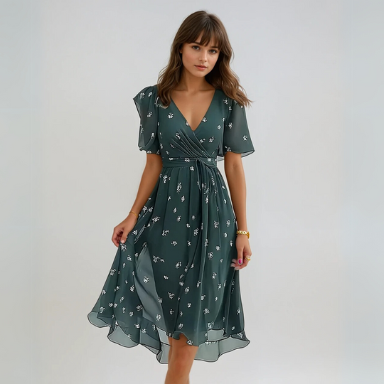 Robe Femme Élégante Manches Courtes Tissu Aéré Polycoton 1