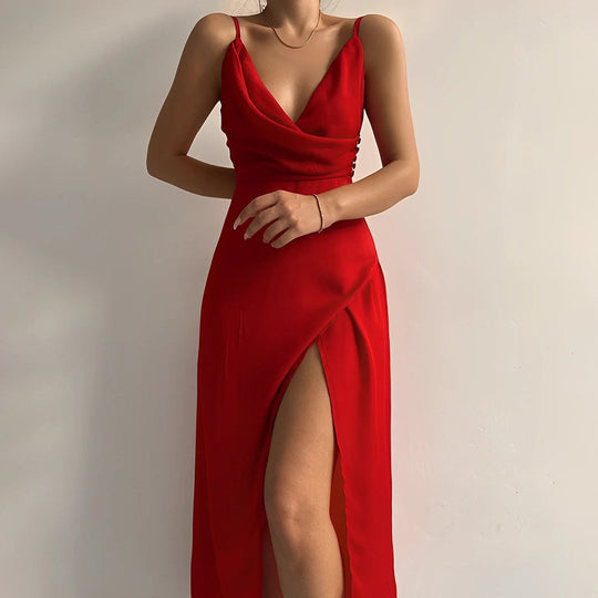 Robe Femme Élégante à Fente Haute en Tissu Doux 0