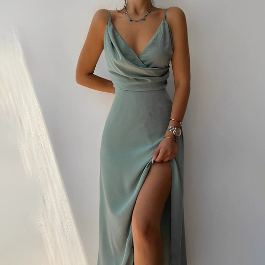 Robe Femme Élégante à Fente Haute en Tissu Doux 3