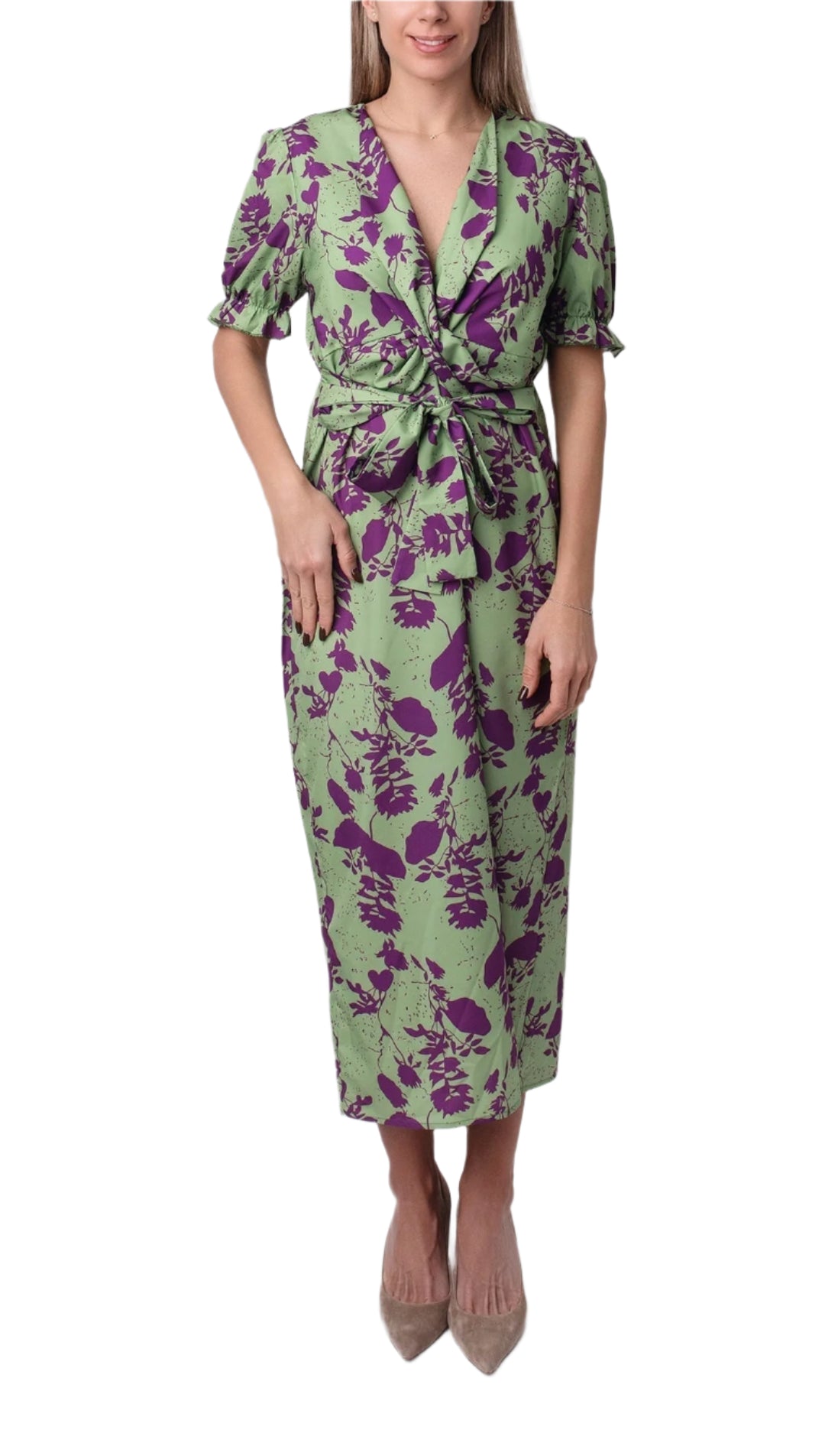 Robe Femme Imprimée à Manches Courtes en Mélange de Coton et Polyester 0