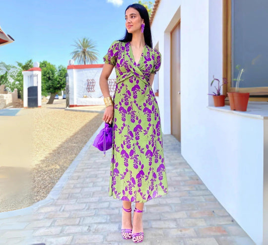 Robe Femme Imprimée à Manches Courtes en Mélange de Coton et Polyester 3