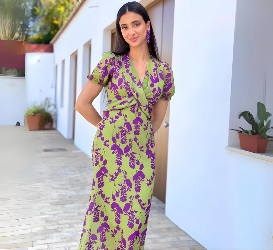 Robe Femme Imprimée à Manches Courtes en Mélange de Coton et Polyester 4