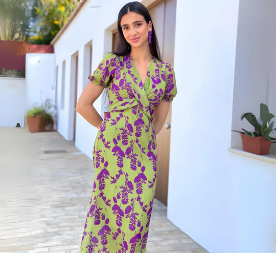 Robe Femme Imprimée à Manches Courtes en Mélange de Coton et Polyester 4