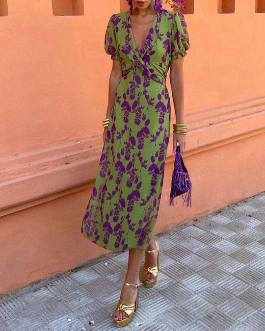 Robe Femme Imprimée à Manches Courtes en Mélange de Coton et Polyester 7