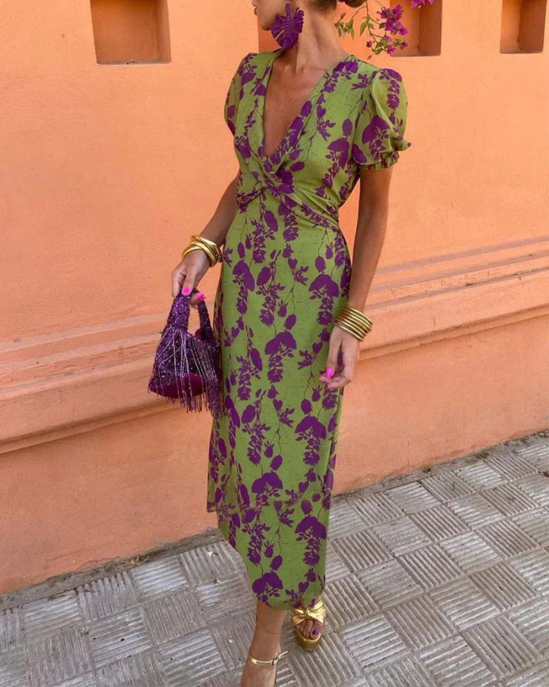 Robe Femme Imprimée à Manches Courtes en Mélange de Coton et Polyester 8