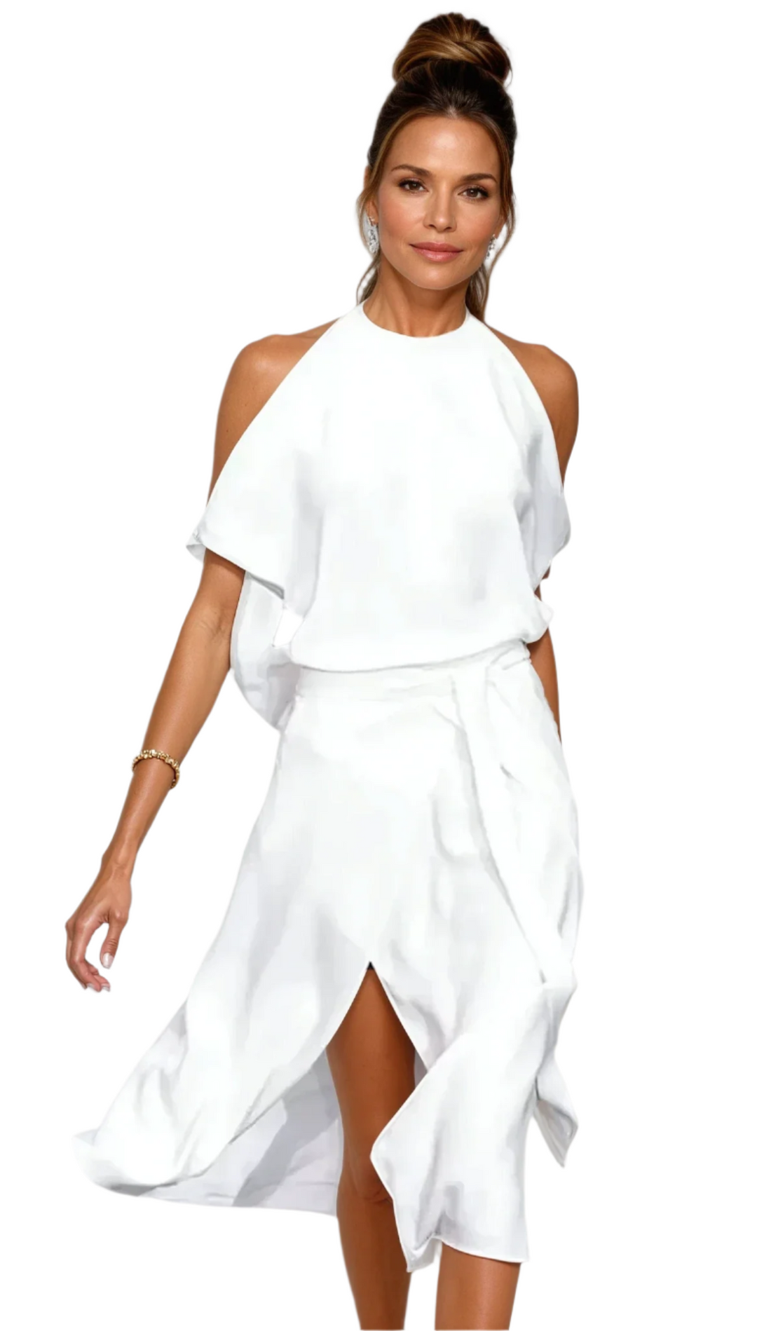 Robe Femme Midi Asymétrique Épaules Nues Tissu Léger 0