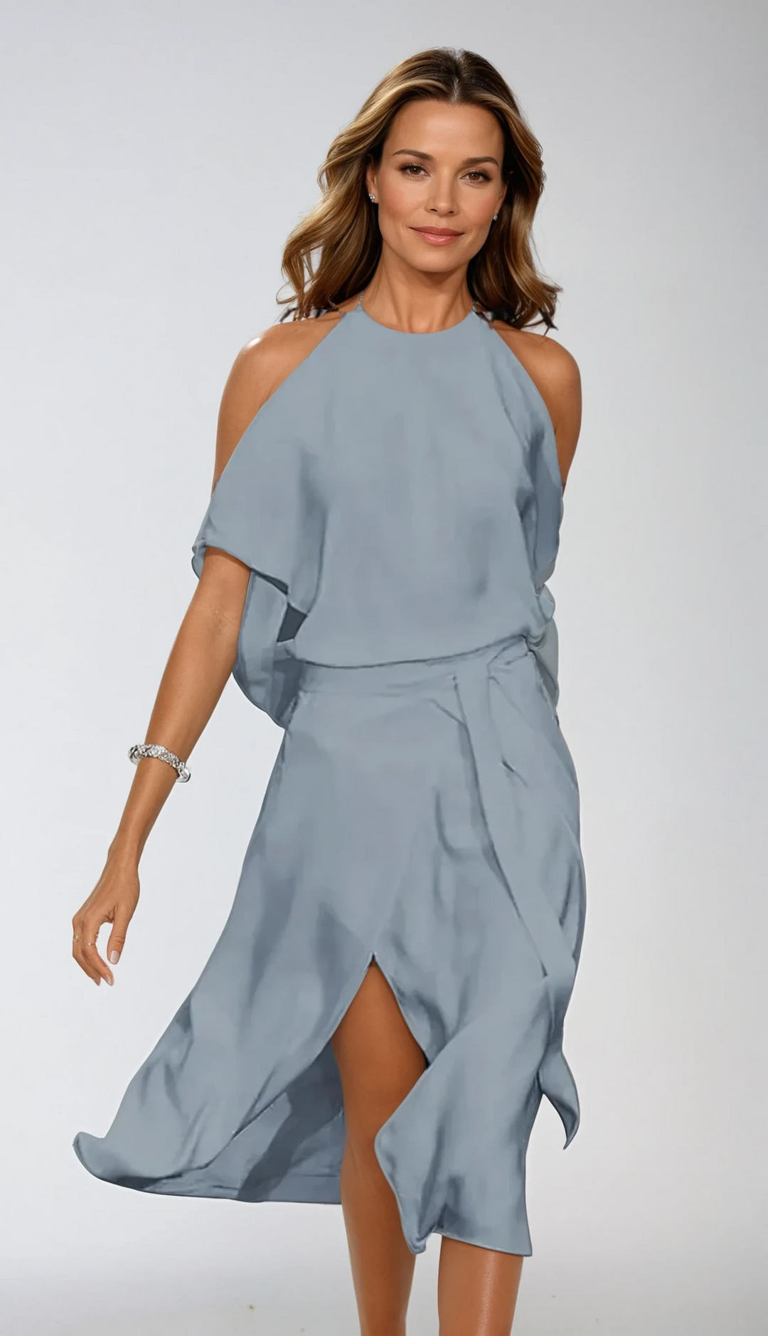 Robe Femme Midi Asymétrique Épaules Nues Tissu Léger 1