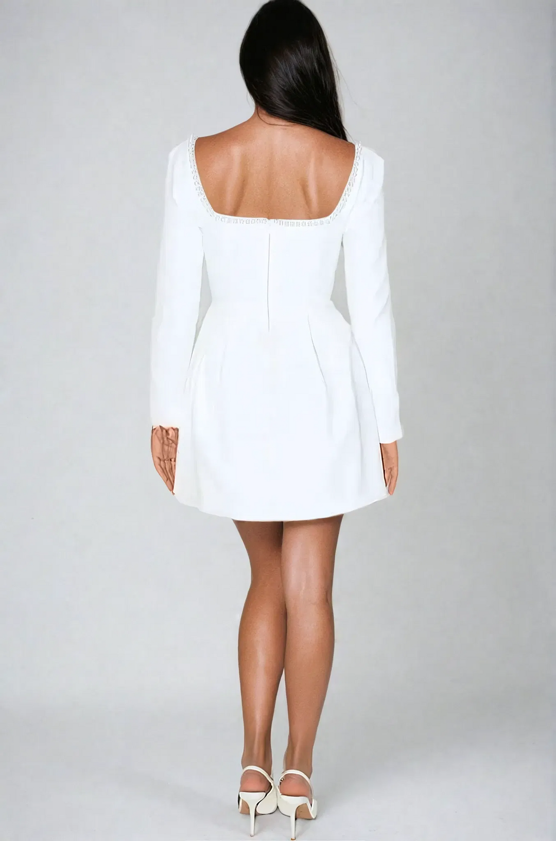 Robe Femme Mini à Manches Longues Détails en Perles Tissu Doux 3