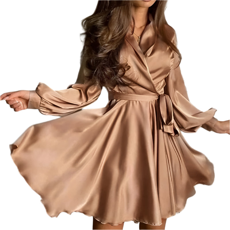 Robe Femme Satinée Enveloppante Juste Au-dessus Du Genou 0