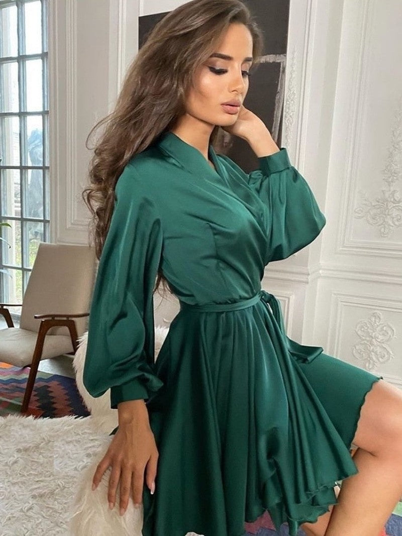 Robe Femme Satinée Enveloppante Juste Au-dessus Du Genou 6