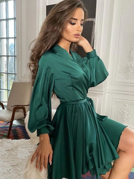 Robe Femme Satinée Enveloppante Juste Au-dessus Du Genou 6