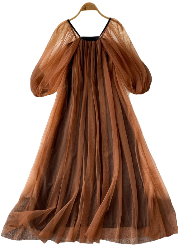 Robe Femme Tulle Patchwork Manches Lanternes 0