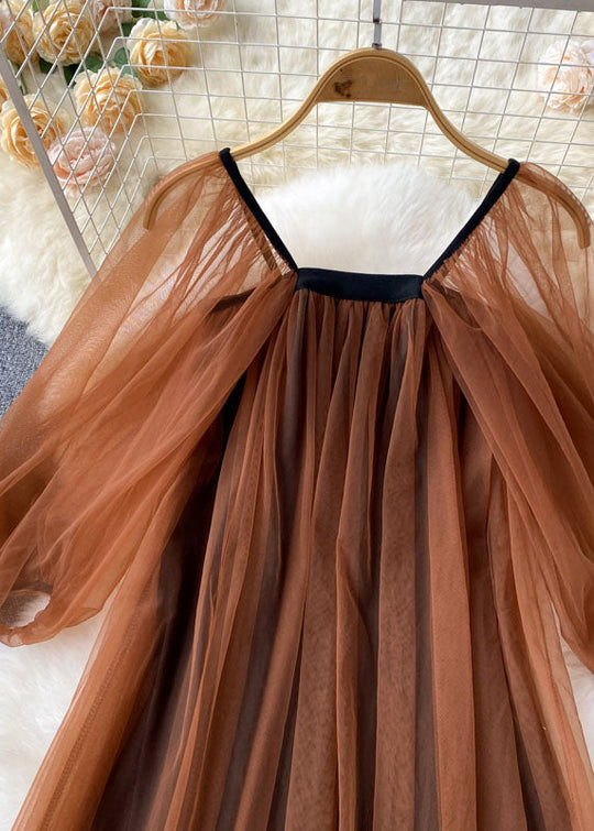 Robe Femme Tulle Patchwork Manches Lanternes 1