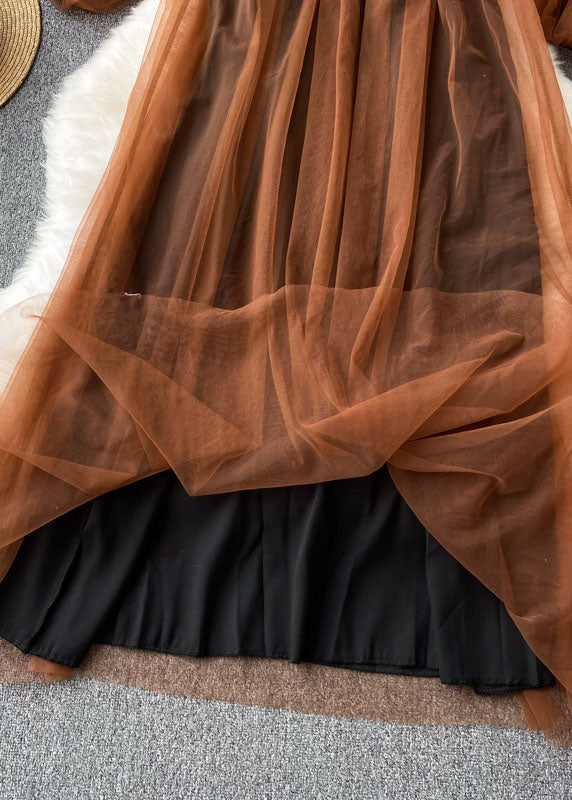 Robe Femme Tulle Patchwork Manches Lanternes 3