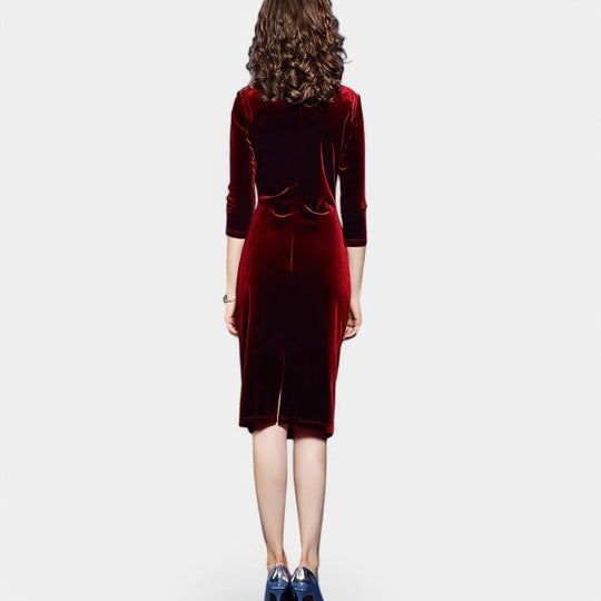 Robe Femme Velours Asymétrique Rouge Robe de Soirée 2