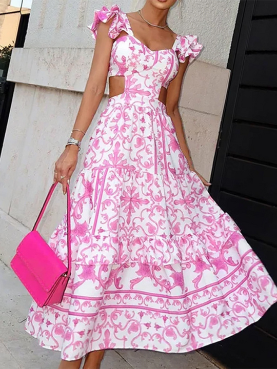 Robe Fleurie Longue Femme Style Romantique en Polyester 1