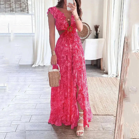 Robe Fleurie à Col V Imprimé pour Femmes 2
