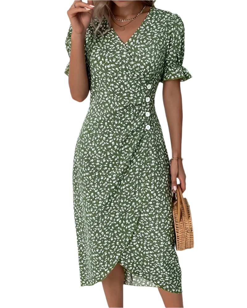 Robe Fleurie d'Été Femme Décolleté en V Coton 0