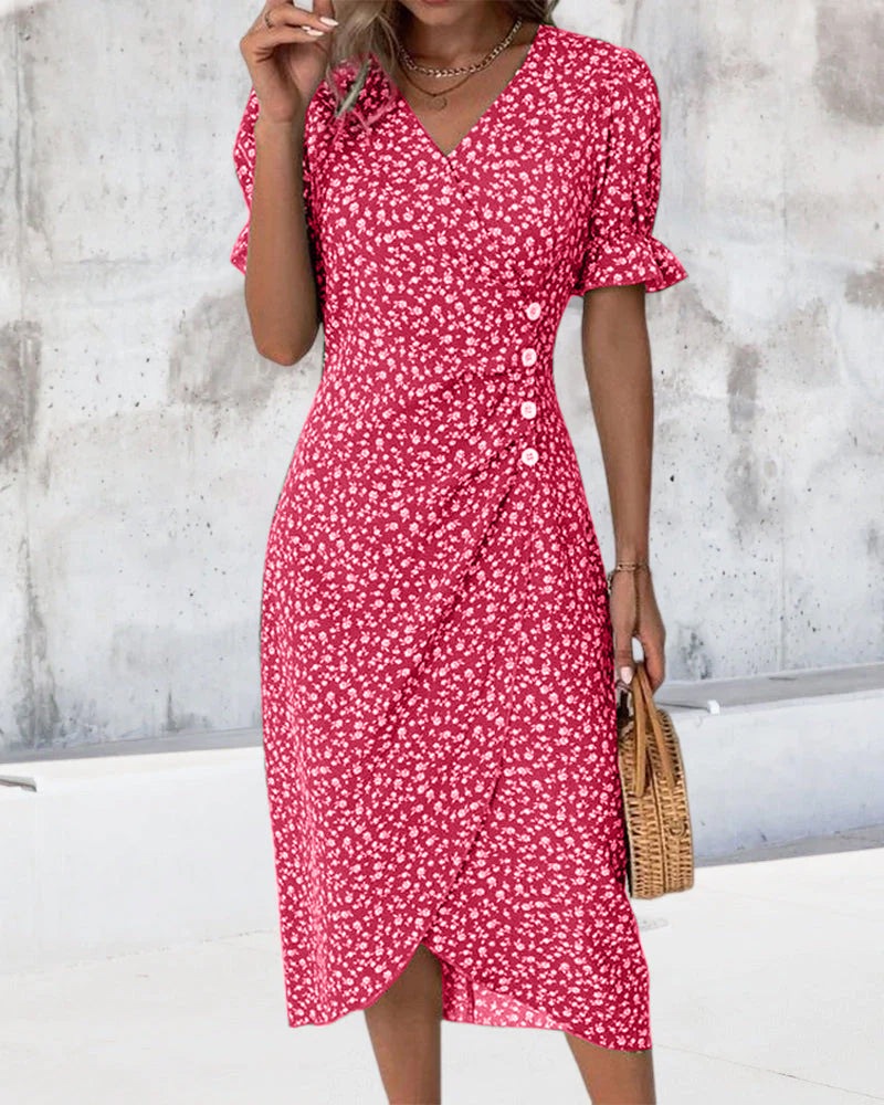 Robe Fleurie d'Été Femme Décolleté en V Coton 10