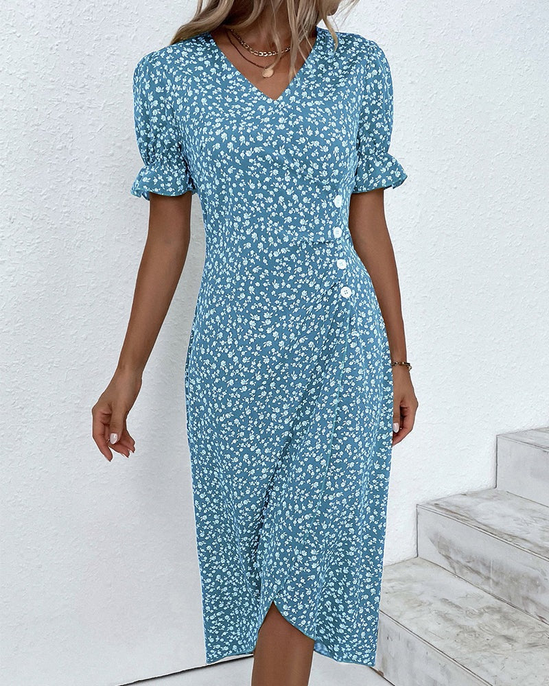 Robe Fleurie d'Été Femme Décolleté en V Coton 7