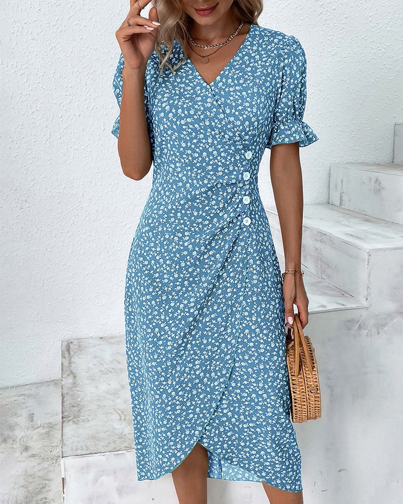 Robe Fleurie d'Été Femme Décolleté en V Coton 9