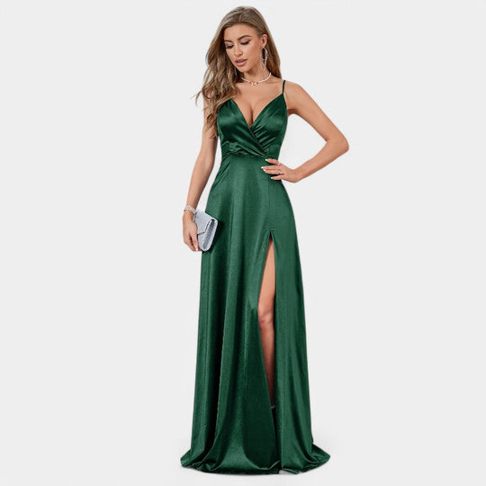 Robe Formelle Femme Encolure V Satin Longue Fente Haute 7