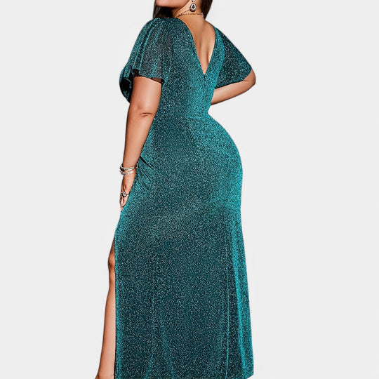 Robe Longue Ajustée Femme avec Fils Argentés 2