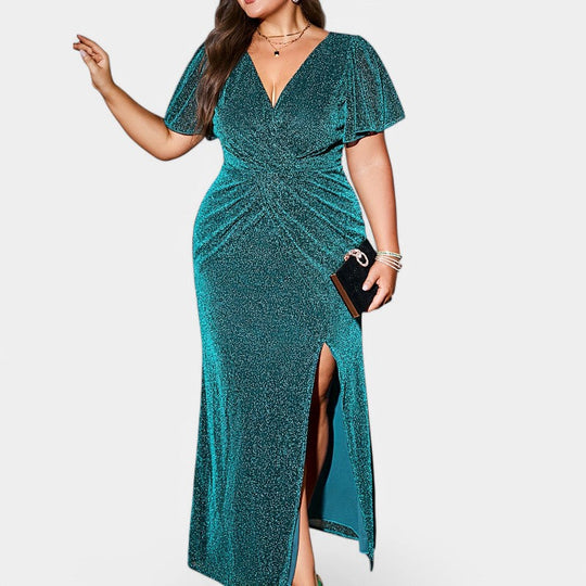 Robe Longue Ajustée Femme avec Fils Argentés 4