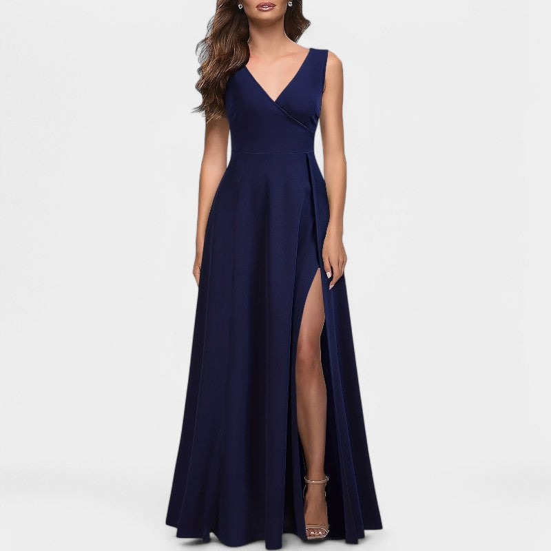 Robe Longue Femme A-Ligne Col en V Polyester Maxi Été 2