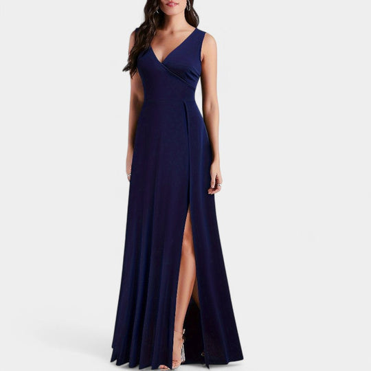 Robe Longue Femme A-Ligne Col en V Polyester Maxi Été 3