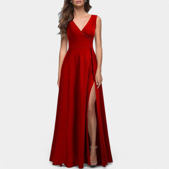 Robe Longue Femme A-Ligne Col en V Polyester Maxi Été 4