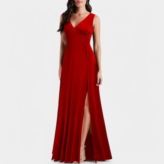 Robe Longue Femme A-Ligne Col en V Polyester Maxi Été 5