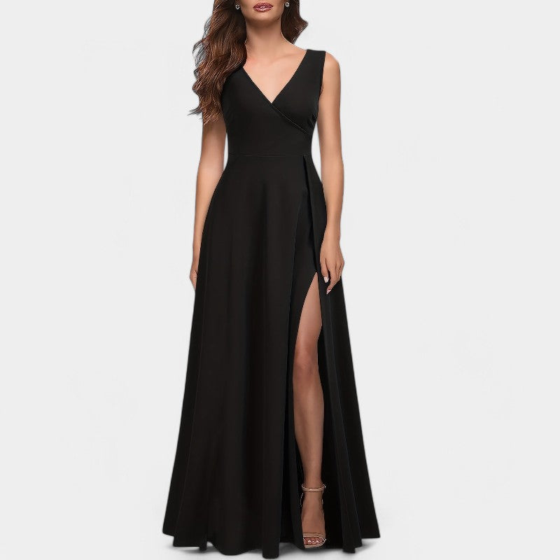 Robe Longue Femme A-Ligne Col en V Polyester Maxi Été 7