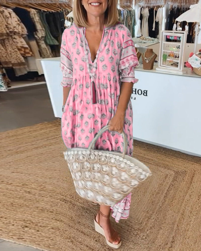 Robe Longue Femme A-Line Décolleté en V Manches Lanternes 3